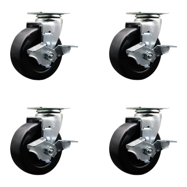 5 Inch Polyolefin Swivel Caster Set with Ball Bearings and Brakes SCC